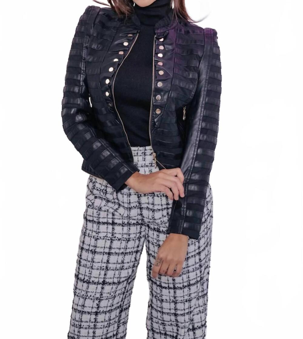 NEW BELLE D'AMOUR faux leather military jacket in black